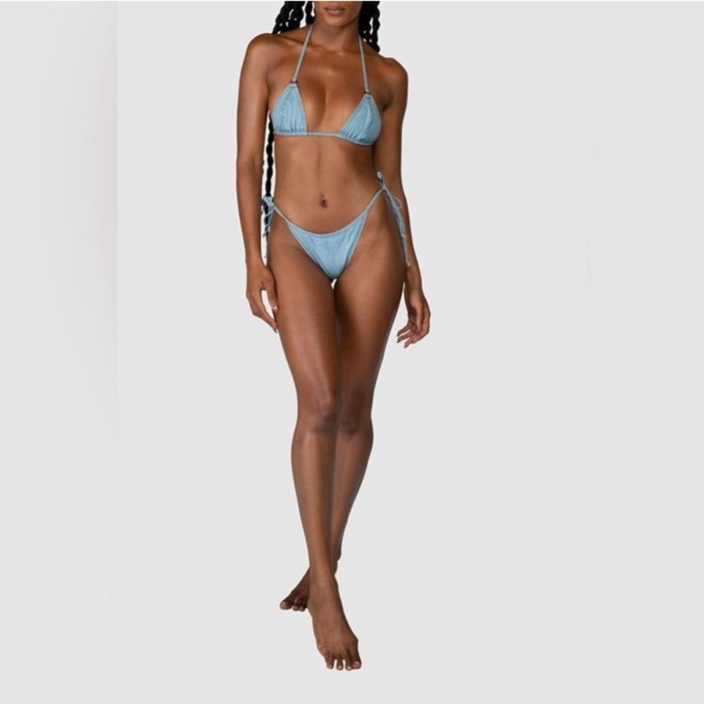 Jagger & Stone Anthropologie Denim Andi High Cut String Bikini Set S